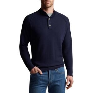 Peter Millar Parkway Textured 3-Button Mock Sweater Navy Blue Size M EUC